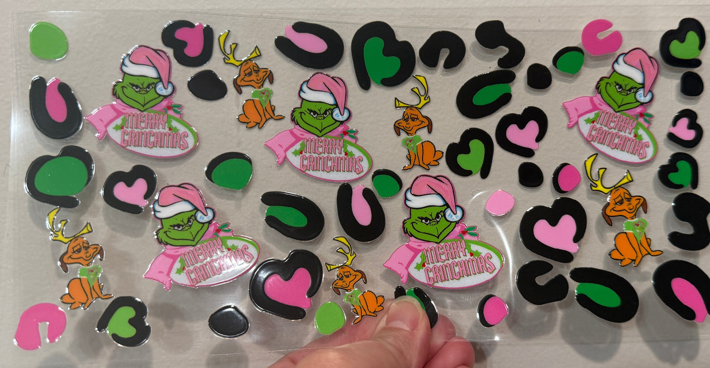 4G Christmas Pink Cheetah Dog UV DTF Wrap