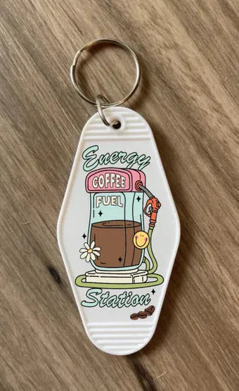 Keychain Energy Station Coffee Fuel UV DTF Decal