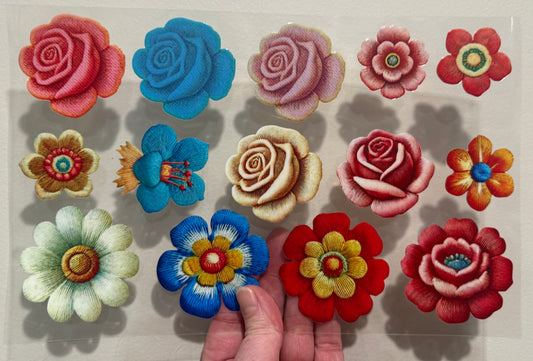 19B Faux Embroidery Flower Clip Sheet - This sheet is intended to be cut up and placed using your own creative style.
