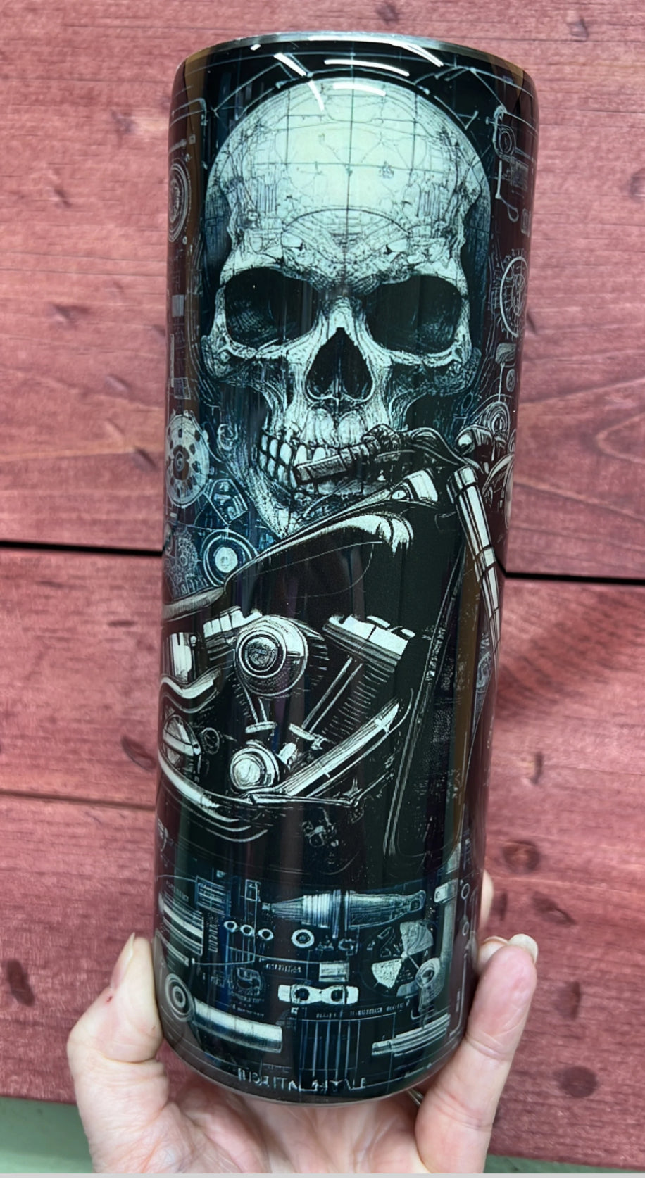 Skull Motorcycle Blueprint 20 Oz Skinny Permanent Vinyl