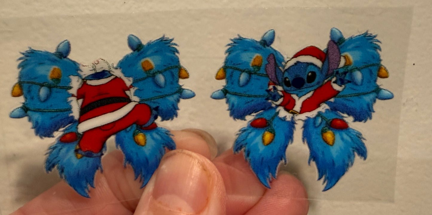 Keychain Furry Blue Bow Front And Back Set UV DTF Decal
