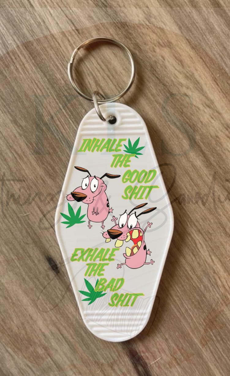 Keychain Inhale The Hood Exhale The Bad Cartoon 420 UV DTF Decal