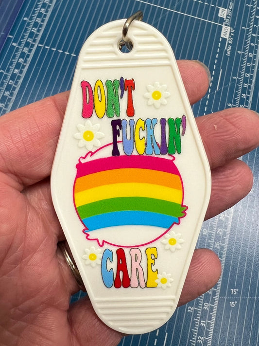 Keychain Don’t Fuckin’ Care Vertical UV DTF Decal
