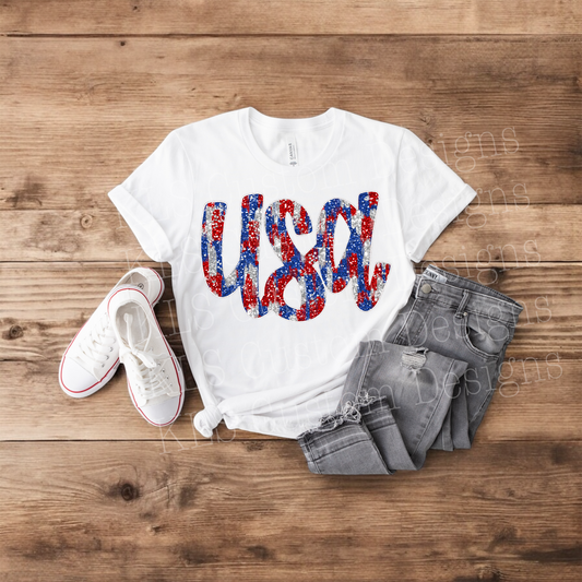 Faux Glitter USA Ready To Press DTF Print