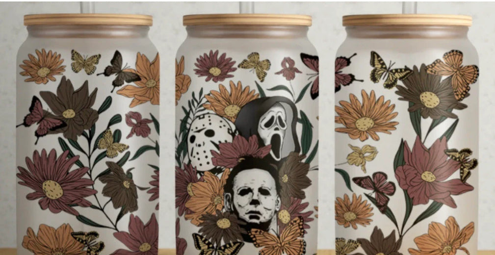 B1 Floral And Butterfly Horror UV DTF Wrap