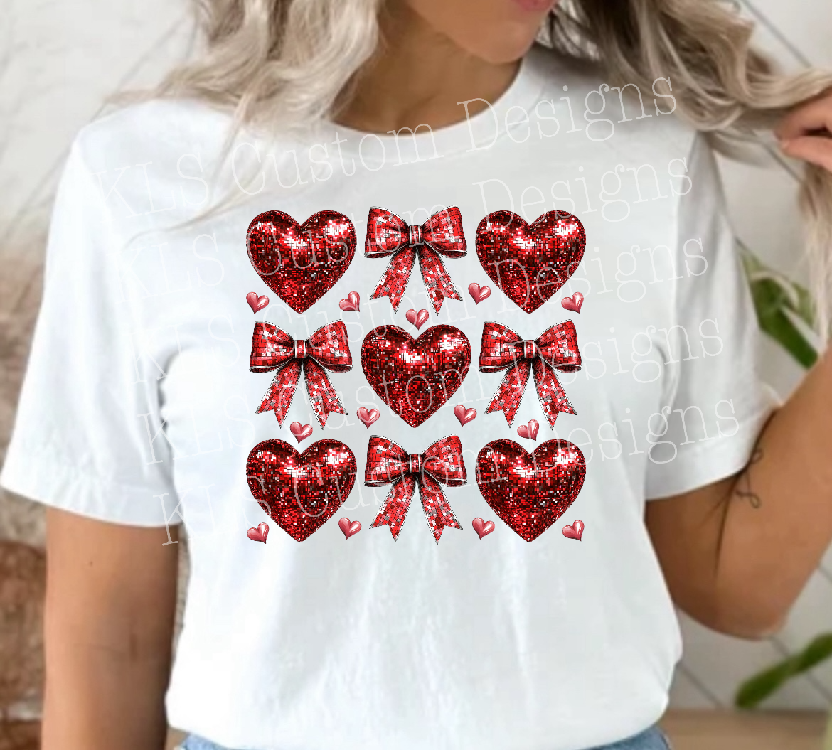 Faux Glitter Hearts Coquette Bows Ready To Press DTF Print