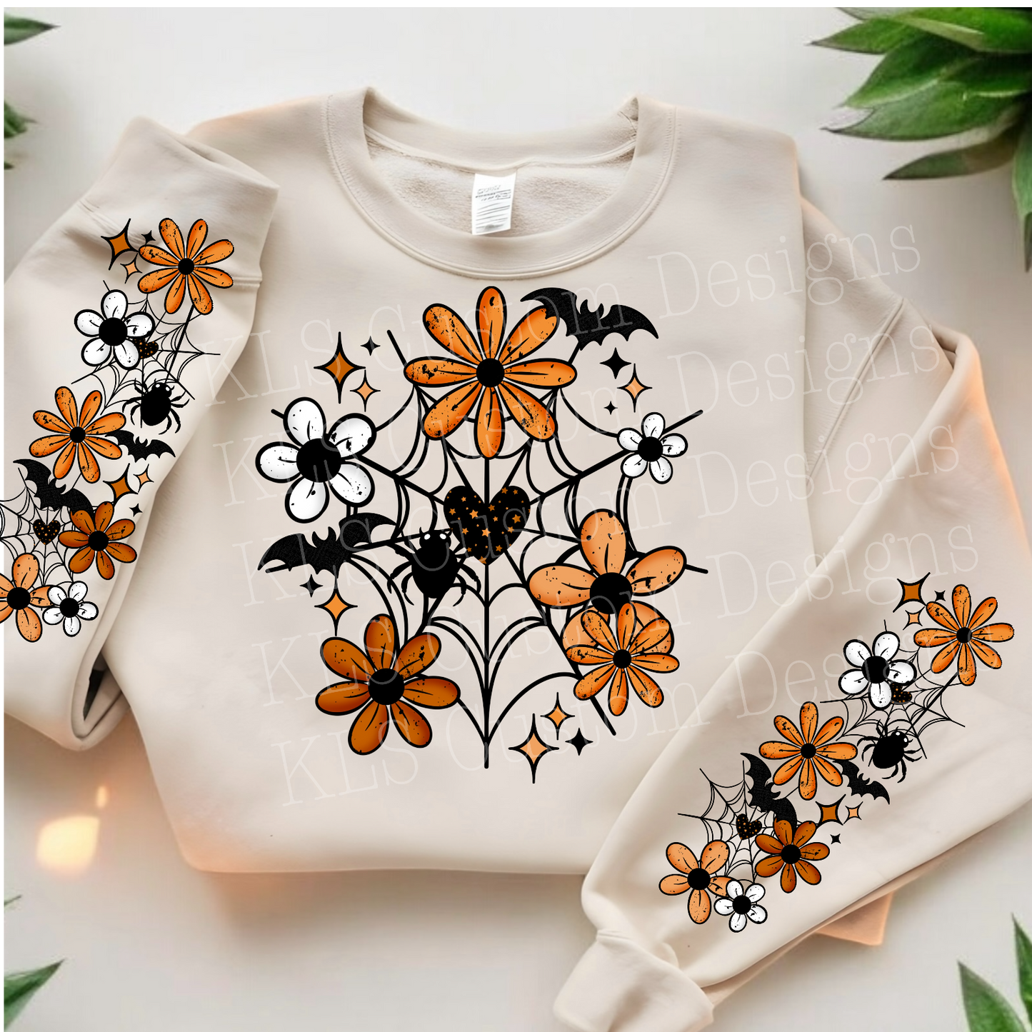 Spiderweb Floral Halloween With (1) Sleeve Ready To Press DTF Print