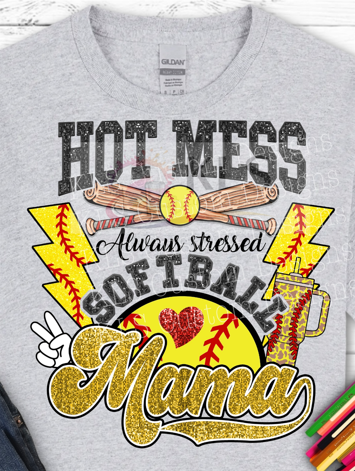 Hot Mess Softball Mama Ready To Press DTF Print