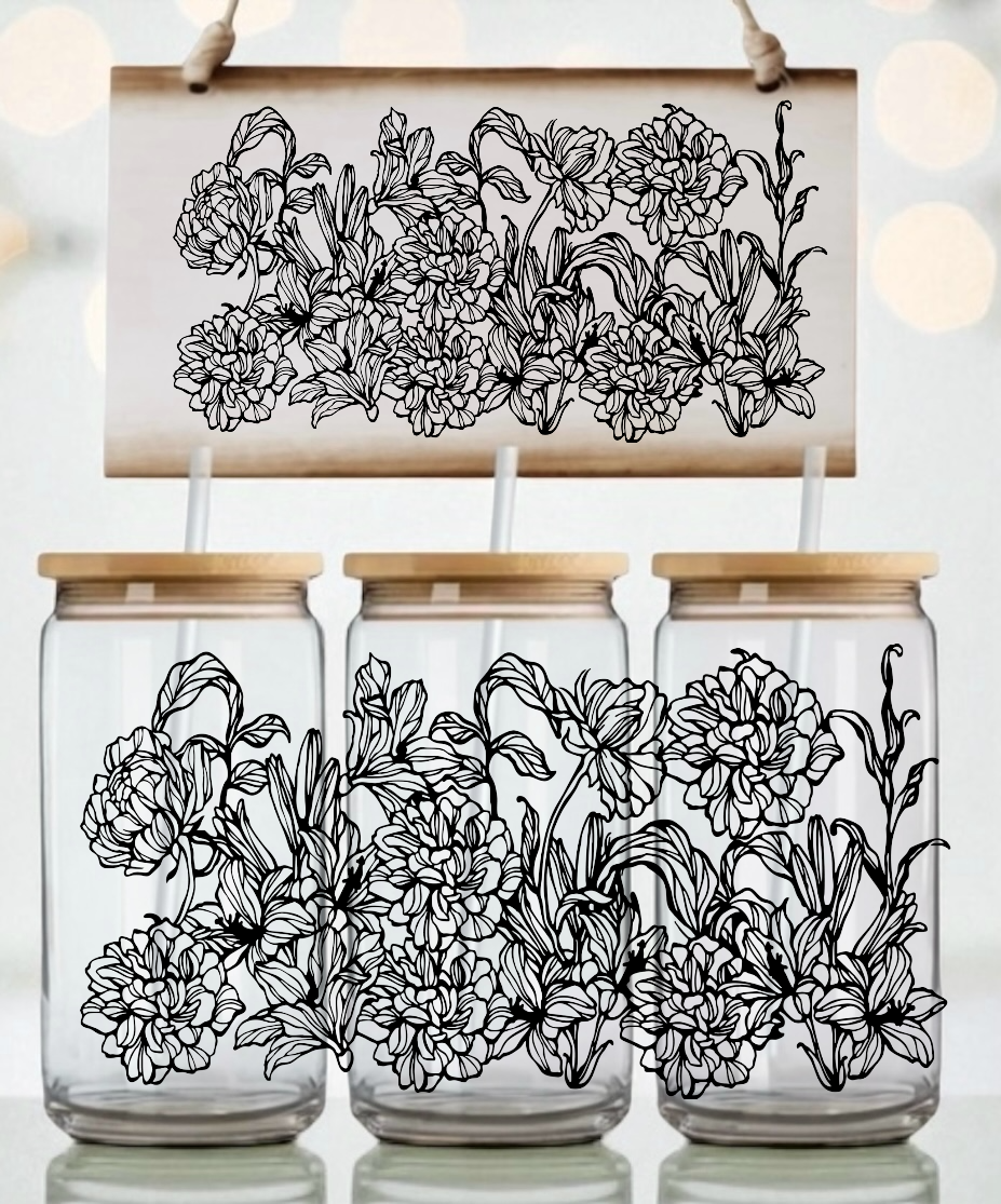 Intricate Floral Libbey UV DTF Wrap