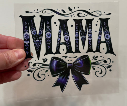 Mini Mama Purple Coquette Bow UV DTF Decal