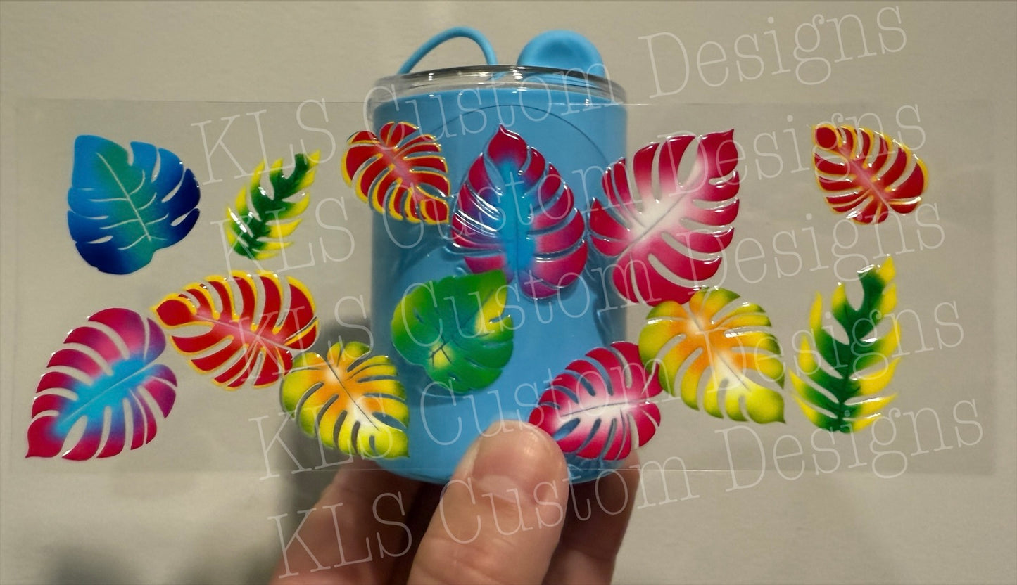 Colorful Monstera Shot Glass UV DTF Wrap