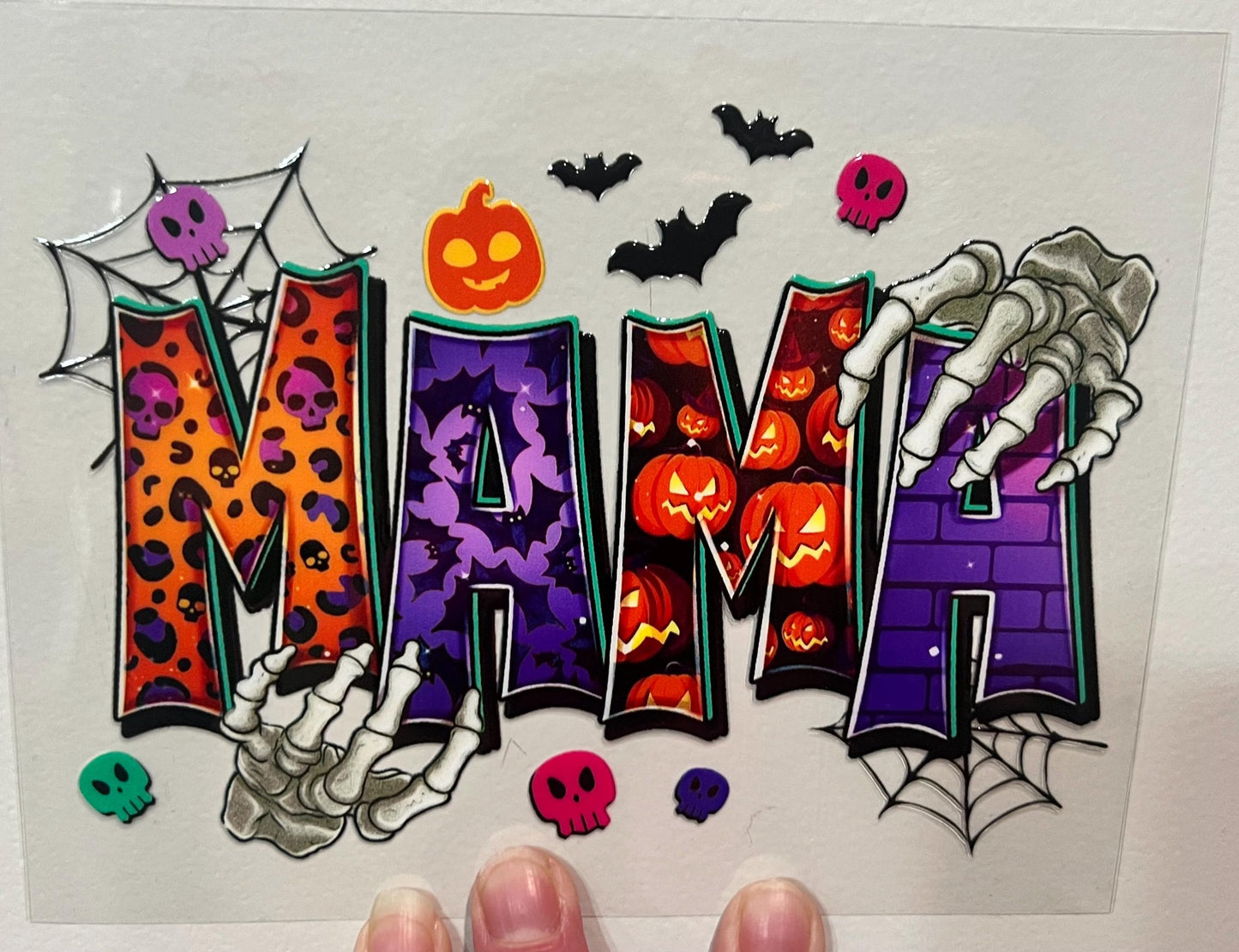 17B Mama Skeleton Hands Halloween 4” Tall UV DTF Decal