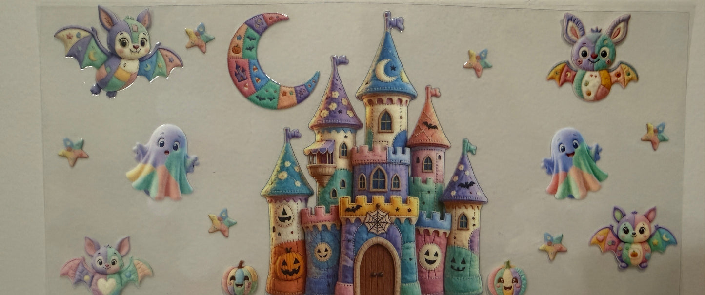 Pastel Happy Halloween Patchwork Castle UV DTF Wrap