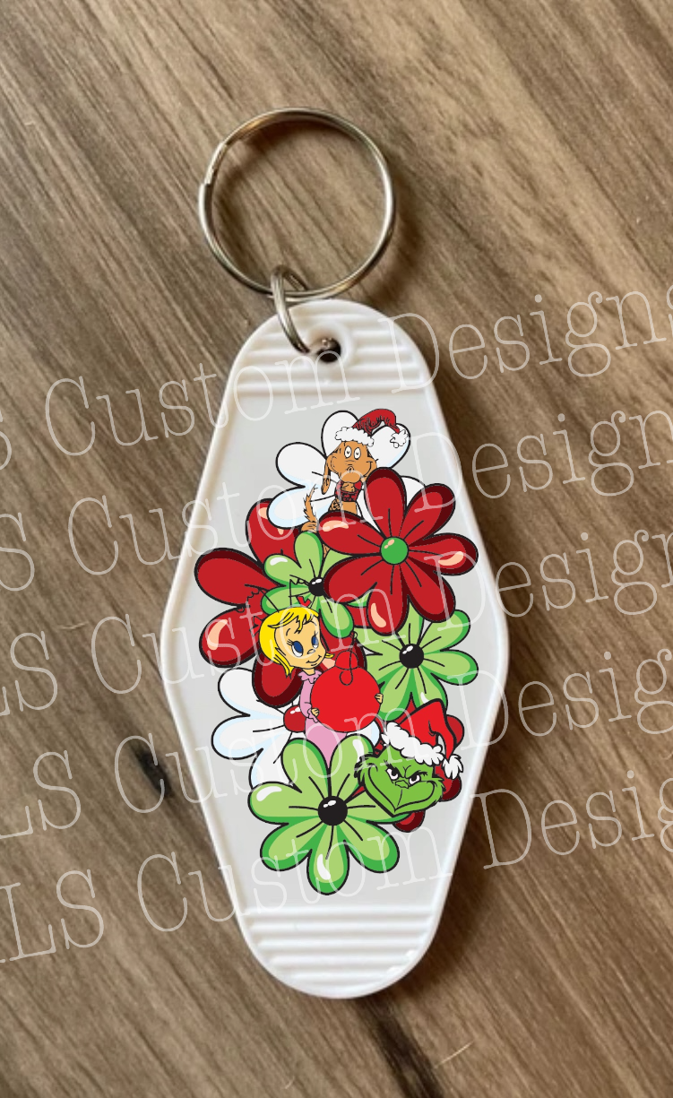 Keychain Christmas Floral Grouch UV DTF Decal