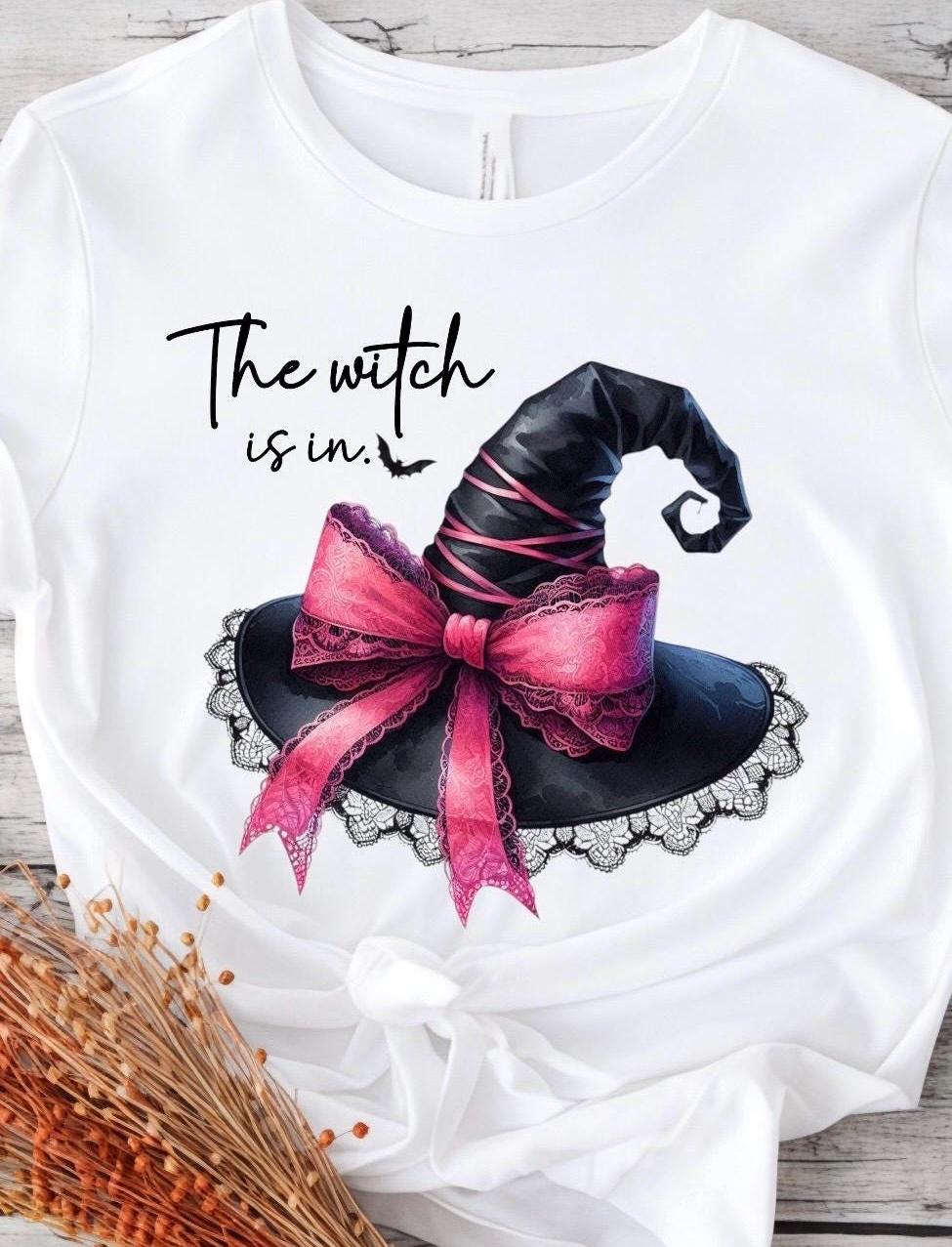 The Witch Is In Pink Coquette Bows With Hat Ready To Press DTF Print