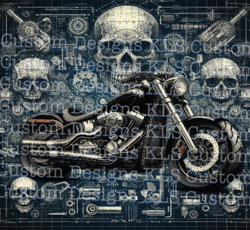 Skull Motorcycle Blueprint 20 Oz Skinny Permanent Vinyl
