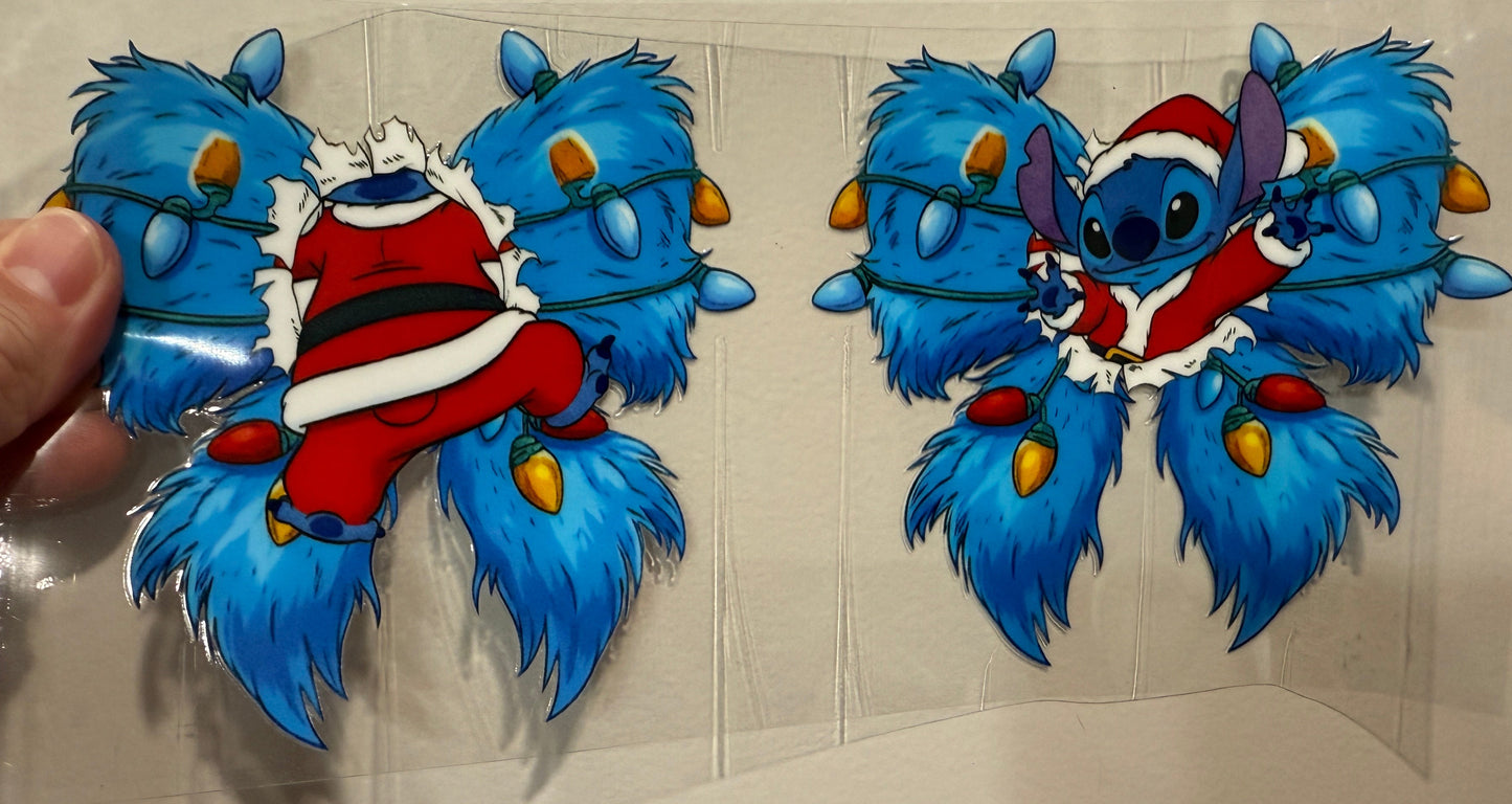 15P Blue Furry Bows Front And Back UV DTF Wrap Libbey