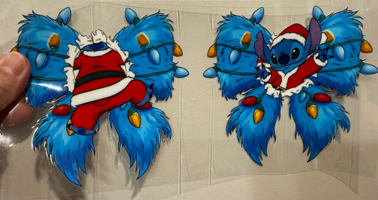 15P Blue Furry Bows Front And Back UV DTF Wrap Libbey