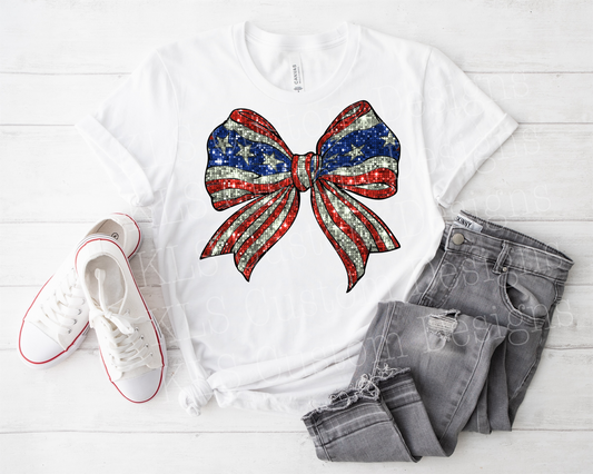Faux Glitter Coquette Bow Red White Blue Ready To Press DTF Print