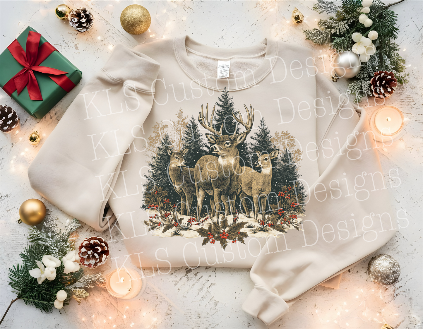 Forest Christmas Deer Scene Ready To Press DTF Print