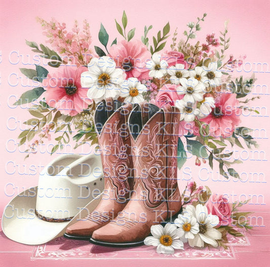 Pink Cowboy Boots 20 Oz Skinny Permanent Vinyl