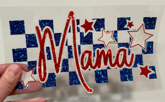 18Y Patriotic Faux Glitter Mama 4” Tall