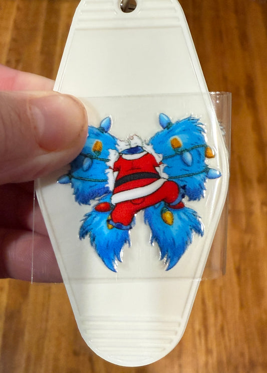Keychain Furry Blue Bow Front And Back Set UV DTF Decal