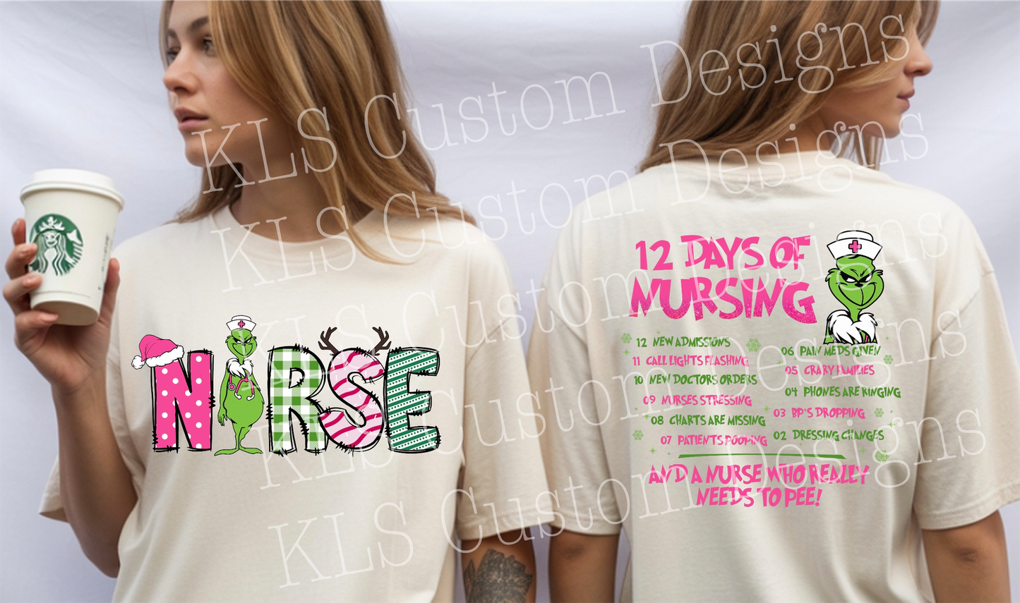 Nurse 12 Days Of Christmas 2 Piece Set Ready To Press DTF Print