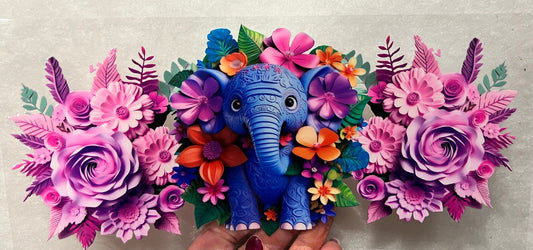 B1 3D Elephant Flowers UV DTF Wrap
