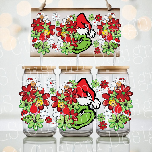 14P Christmas Floral Grouch UV DTF Wrap Libbey