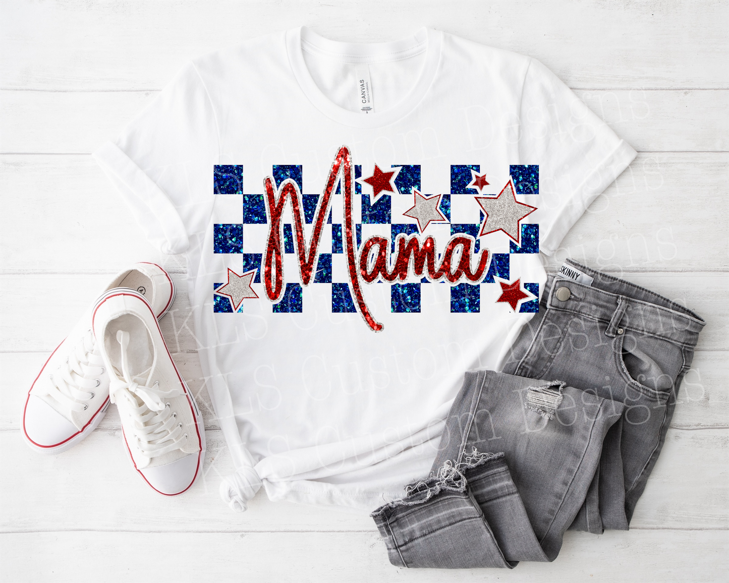Faux Glitter Patriotic Mama Ready To Press DTF Print