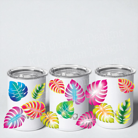 Colorful Monstera Shot Glass UV DTF Wrap