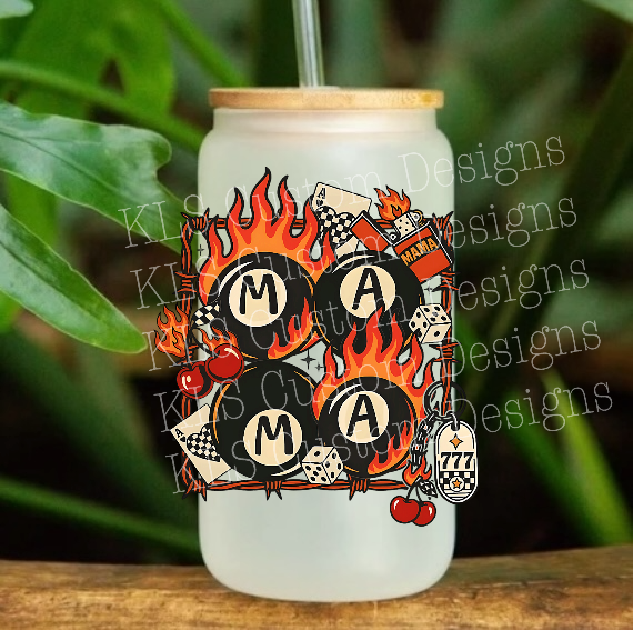 20B Mama 8 Ball Dice Flames 4” Tall Decal