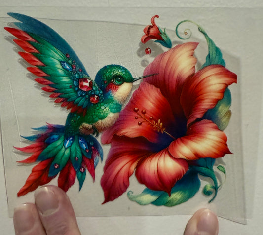 12Y Hummingbird Hibiscus 4” UV DTF Decal