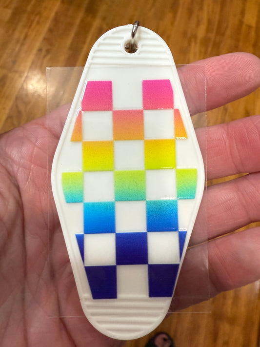 Keychain Rainbow Checkers  UV DTF Decal