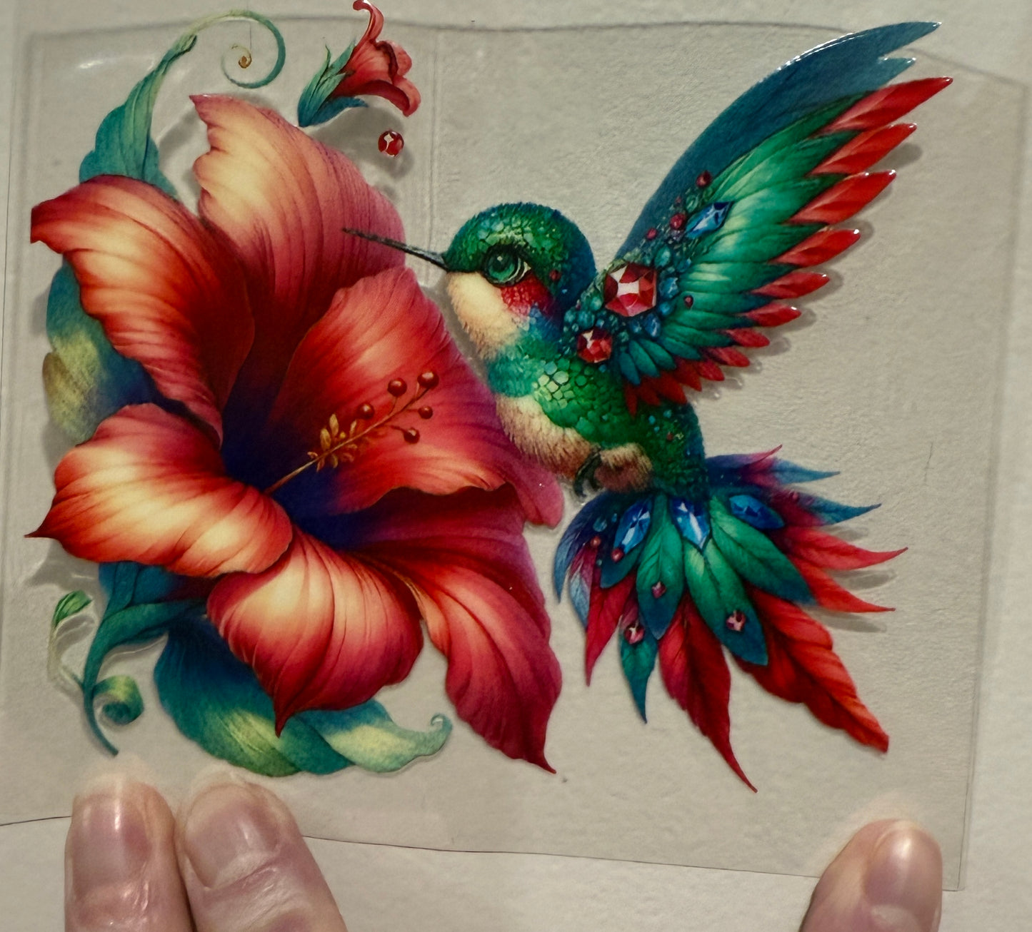 12Y Hummingbird Hibiscus 4” UV DTF Decal