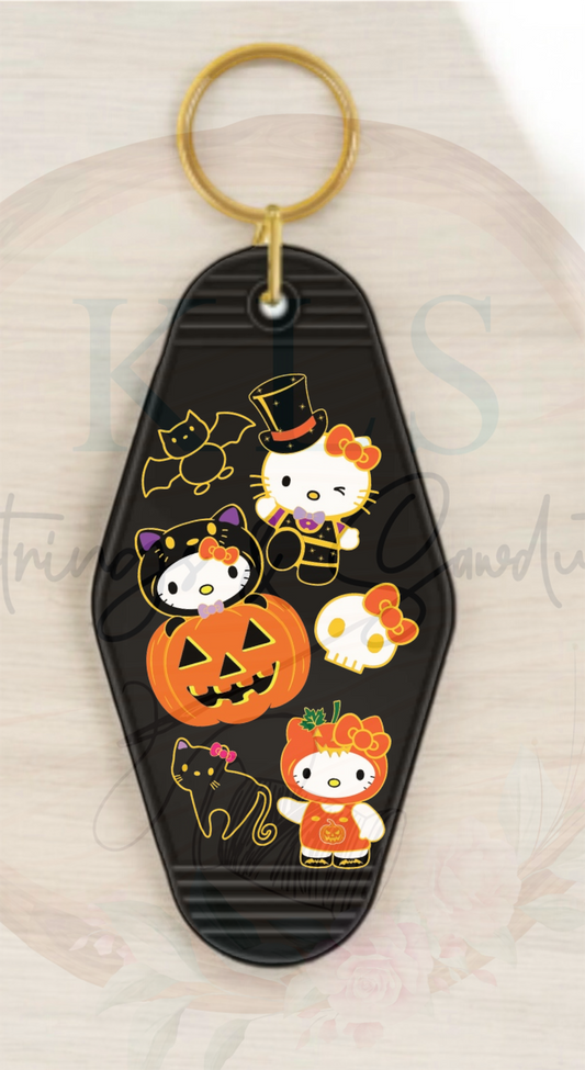 Keychain Halloween Kitty Gold Bats