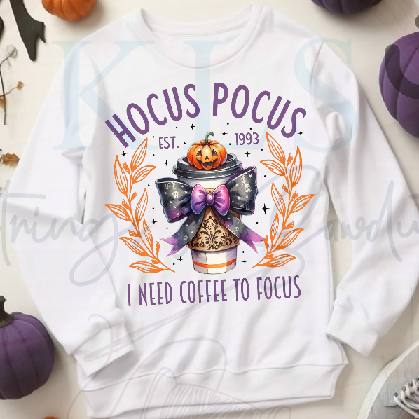 Hocus Pocus I Need Coffee To Focus Black Coquette Bow Ready To Press DTF Print