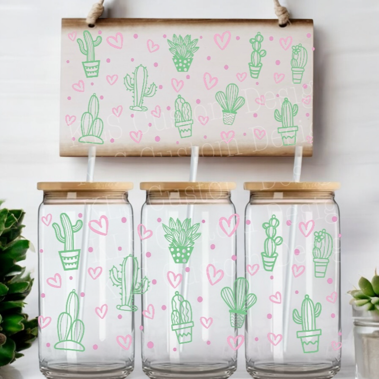 7Y Heart Cactus UV DTF Wrap
