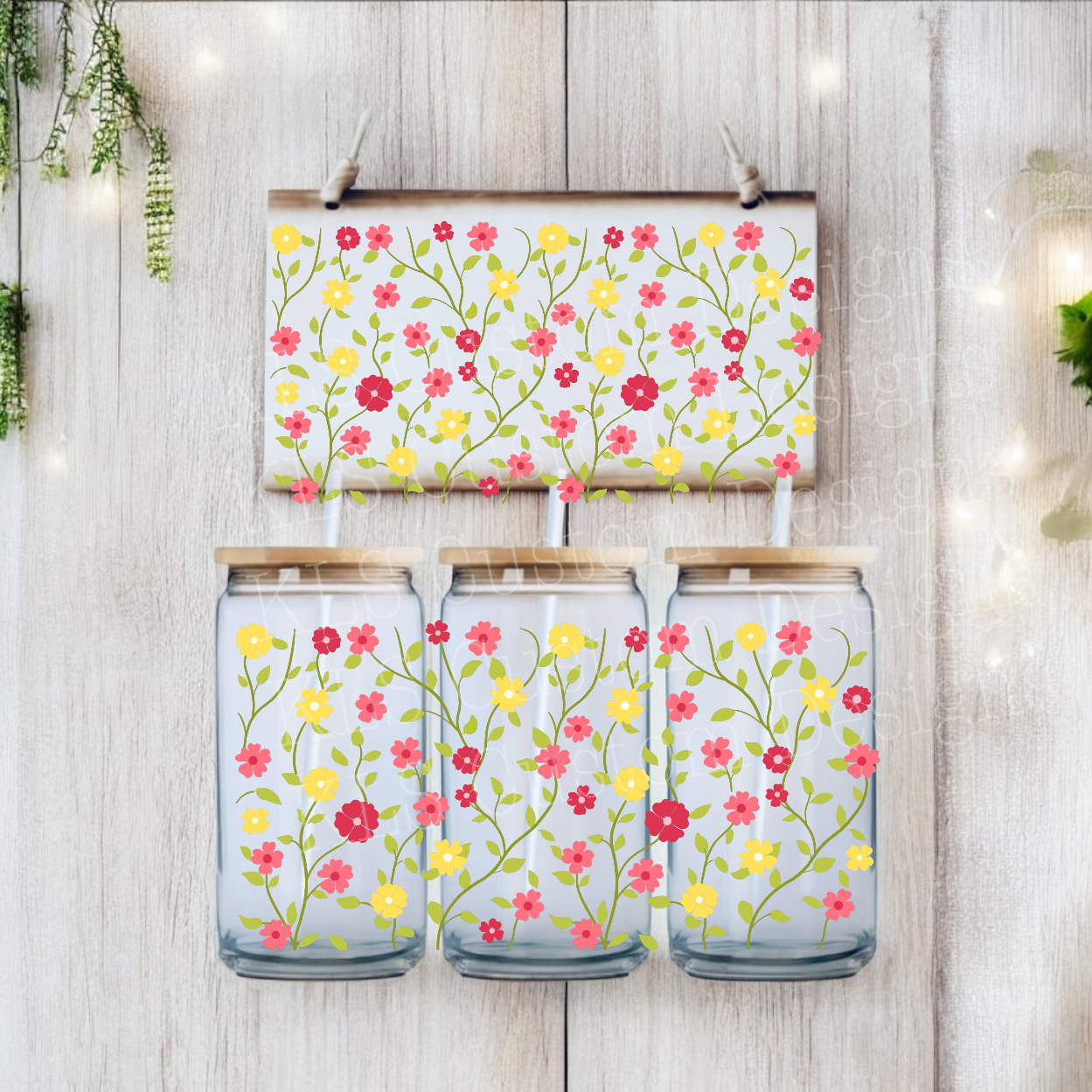 Y1 Yellow Pink Dainty Flowers Floral UV DTF Wrap