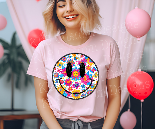Floral Smile Face Ready To Press DTF Print
