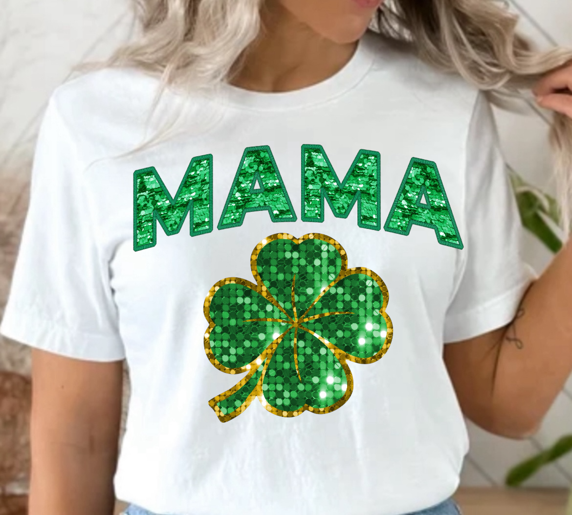 Faux Sequin Mama Clover Ready To Press DTF Print
