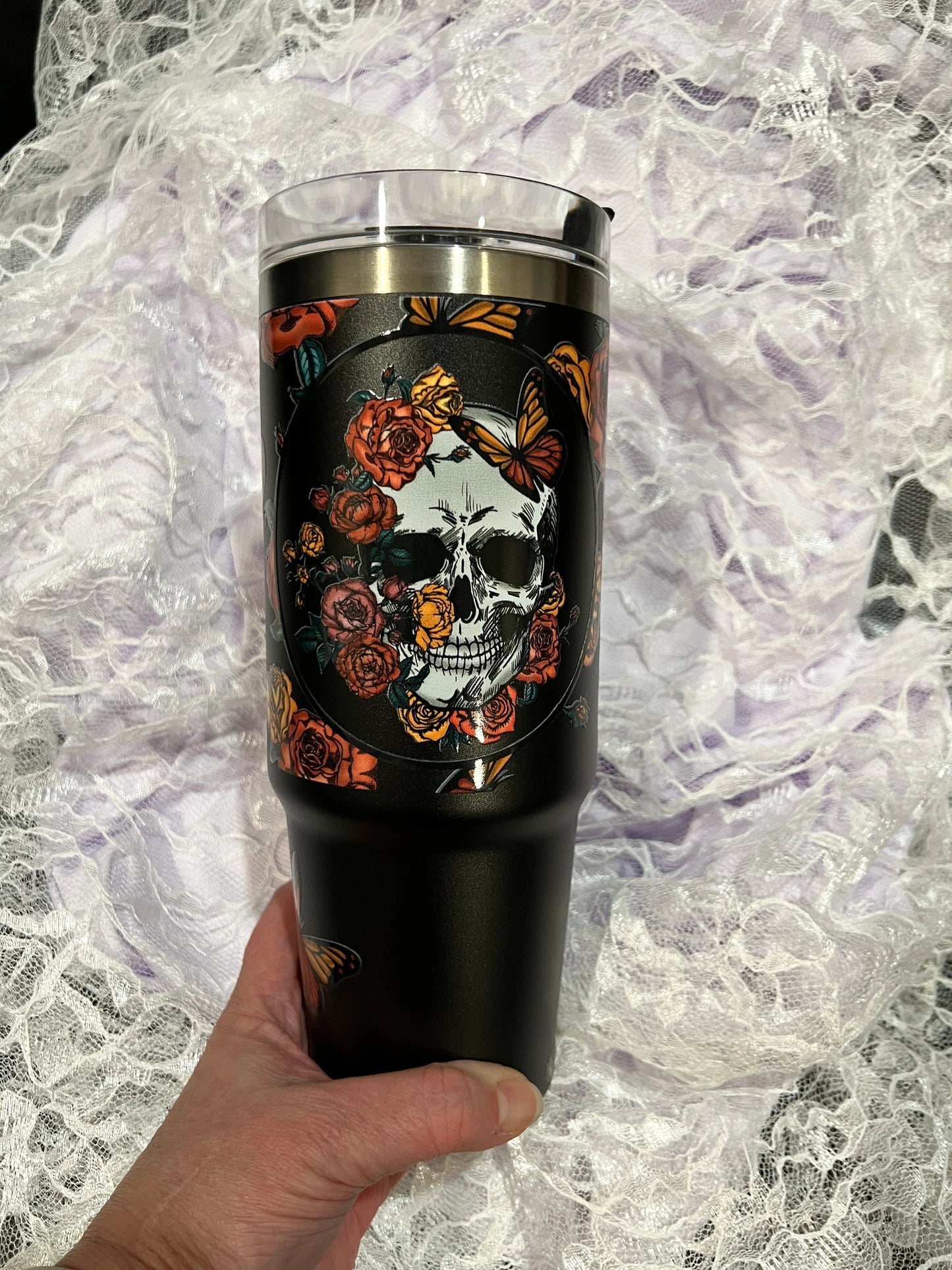 Y2 Skull With Roses And Butterflies UV DTF Wrap