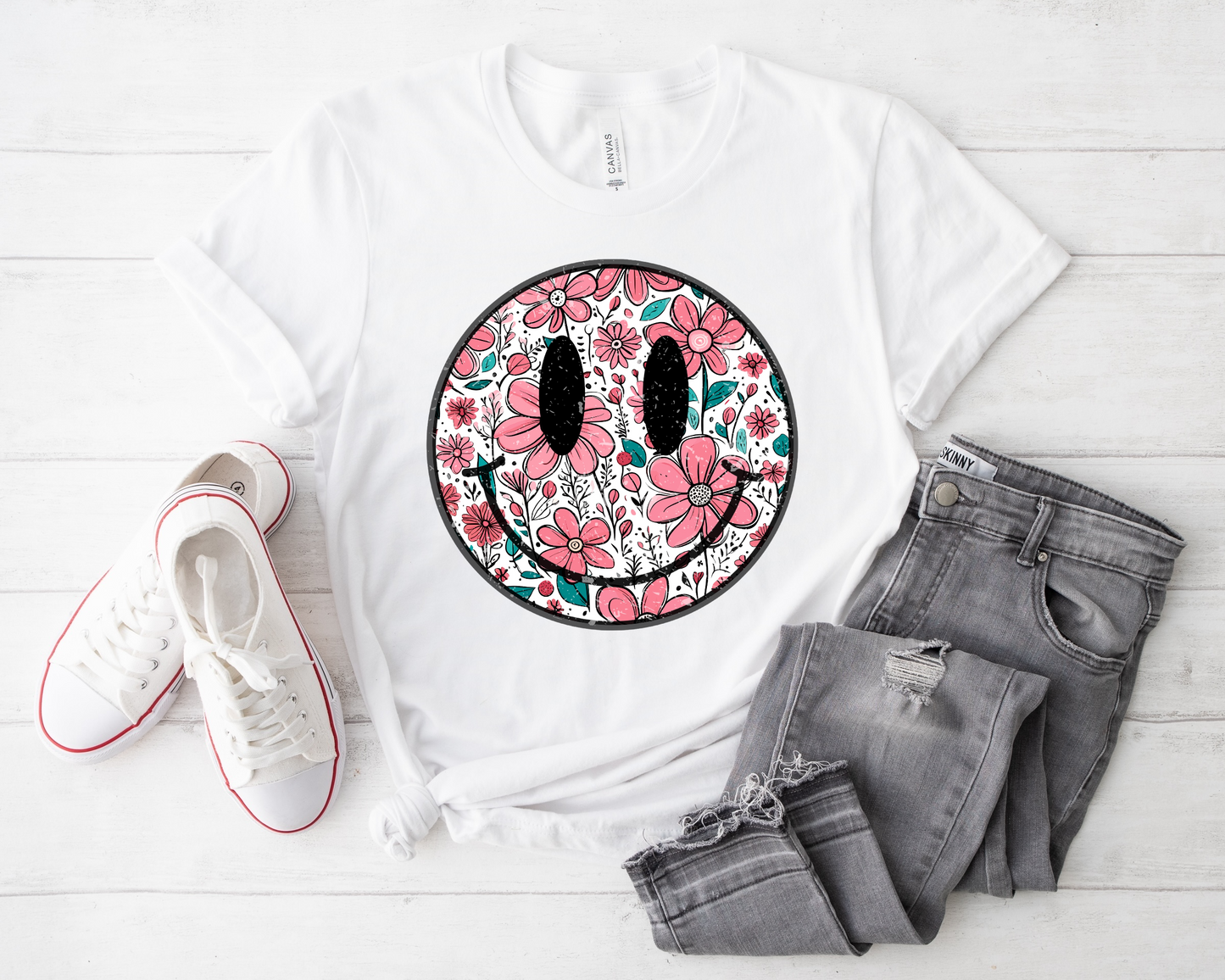 Floral Smile Face Ready To Press DTF Print