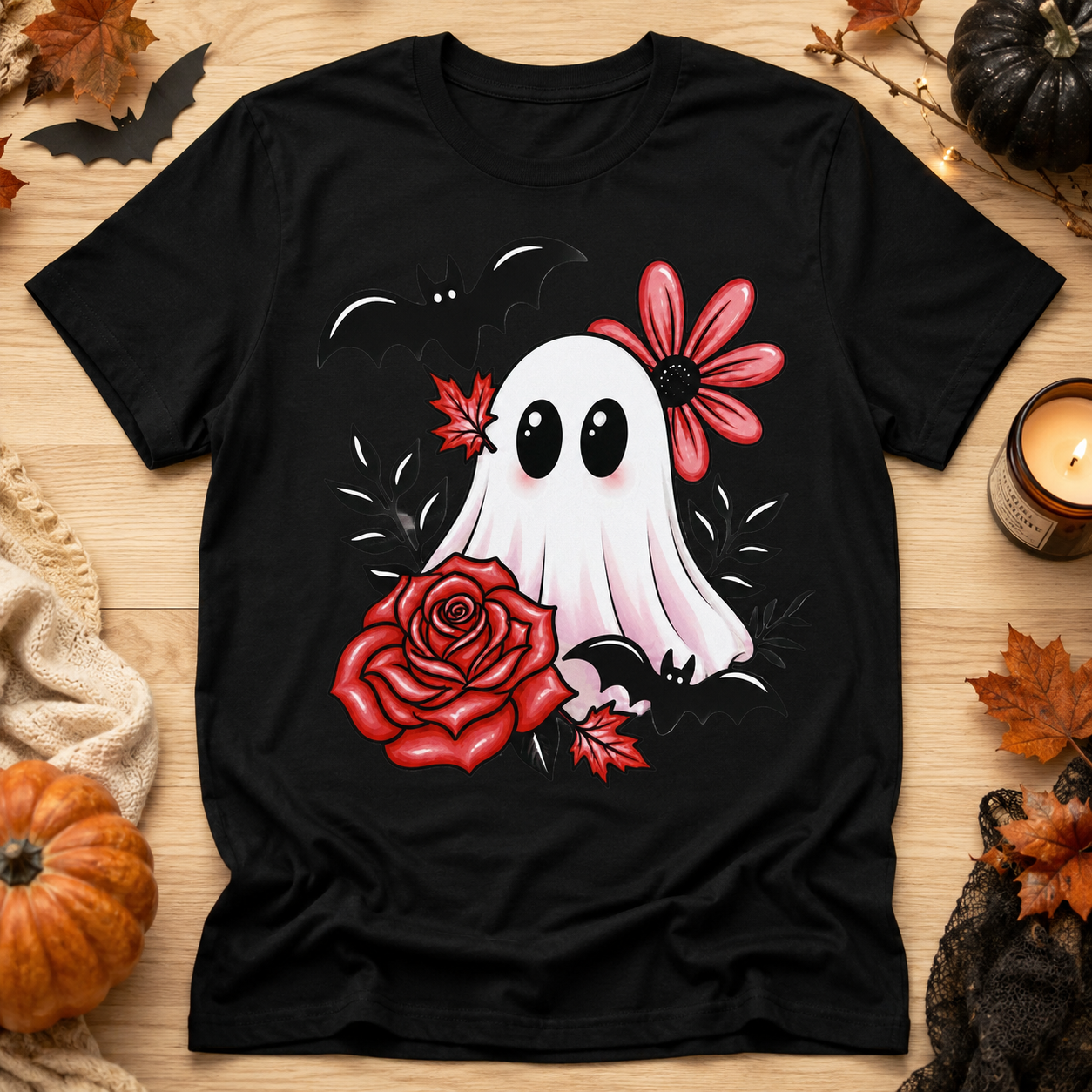 Ghost Roses w/ Bats Ready To Press DTF Print