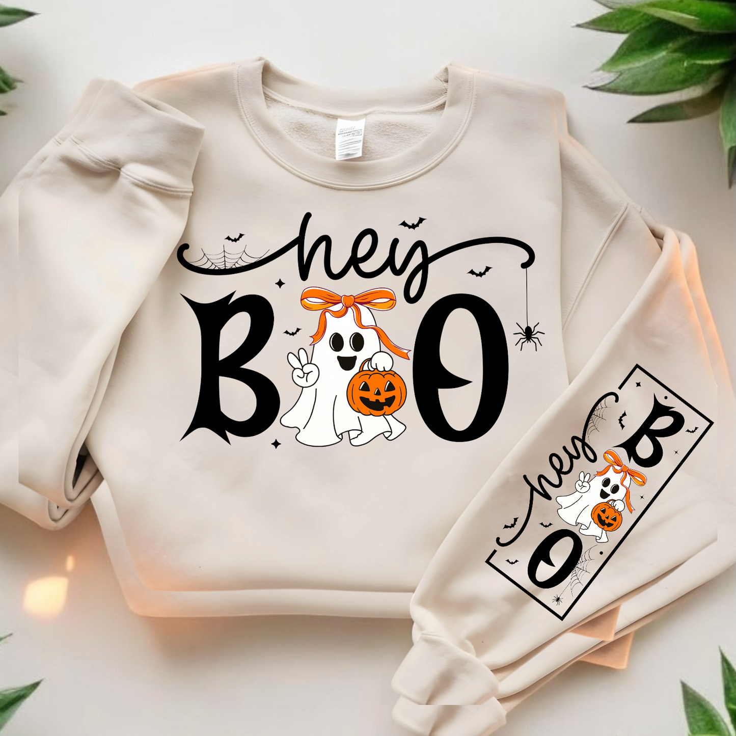Hey Boo With (1) Sleeve Ready To Press DTF Print (Copy)