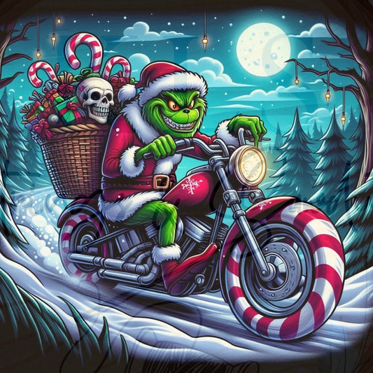 Green Santa With Bag Full Of Skulls Motorcycle 20 Oz Skinny Permanent Vinyl
