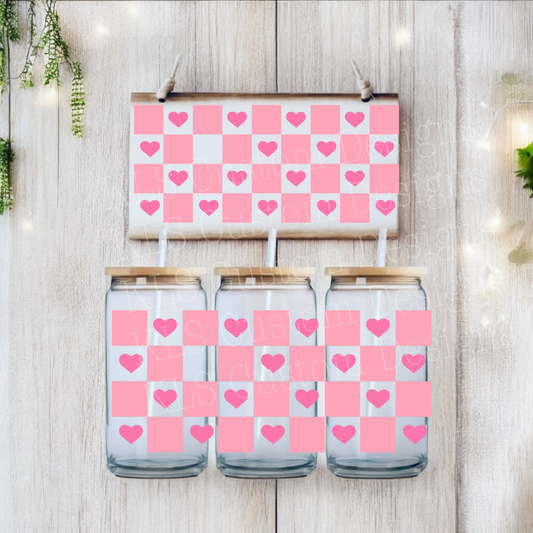 G1 Pink Heart Checker Pattern UV DTF Wrap