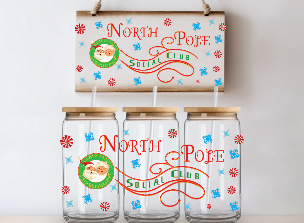 North Pole Social Club Christmas Libbey UV DTF Wrap