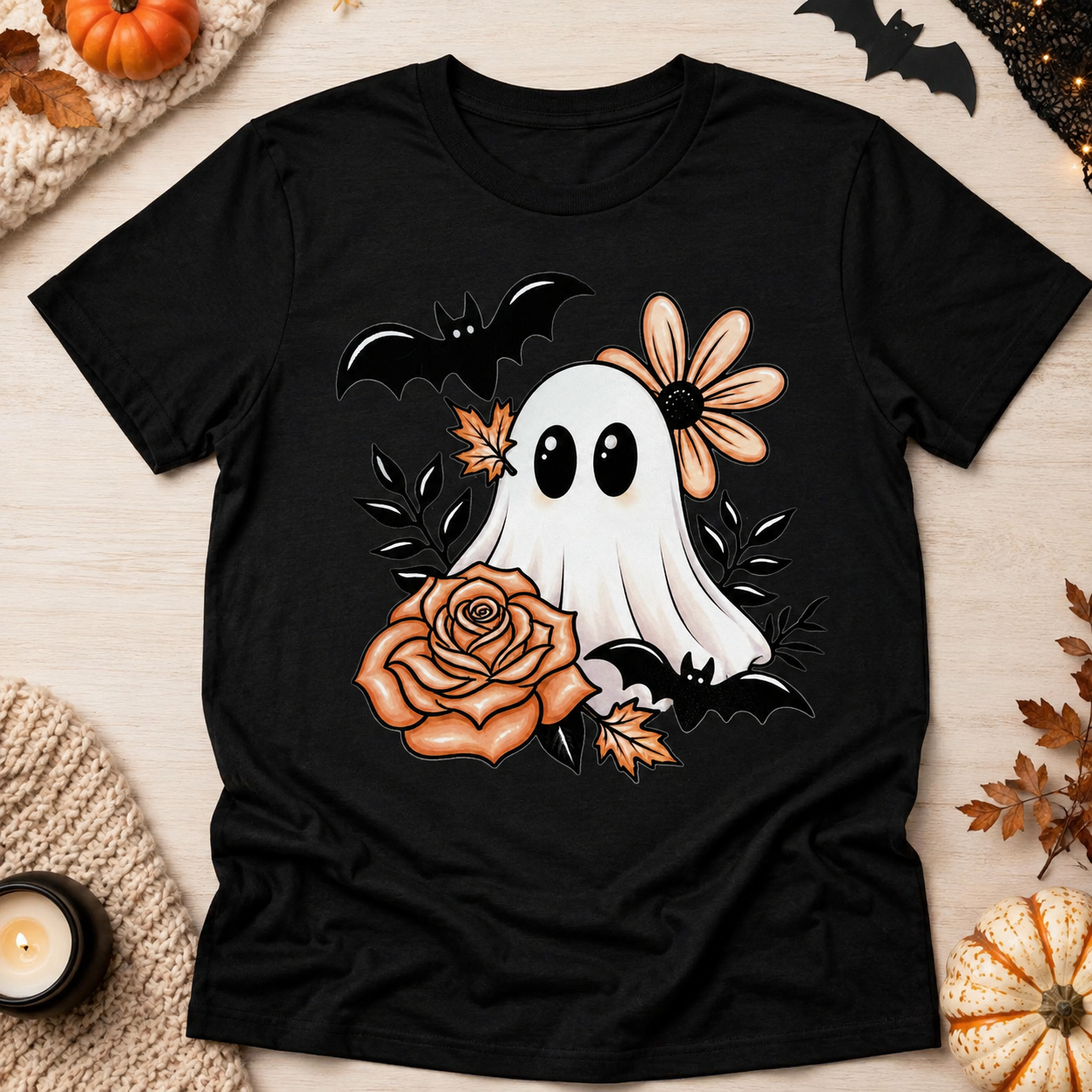 Ghost Roses w/ Bats Ready To Press DTF Print